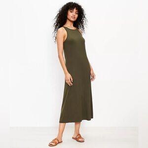 LOFT Women’s Olive Green Sleeveless Comfort‎ Midi Tank Dress Size Small